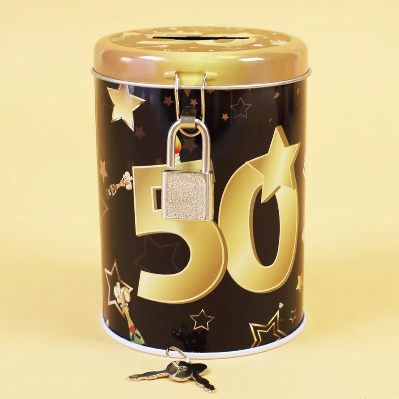 Metall-Spardose zum Geburtstag - schwarz/gold - verschiedene Zahlen