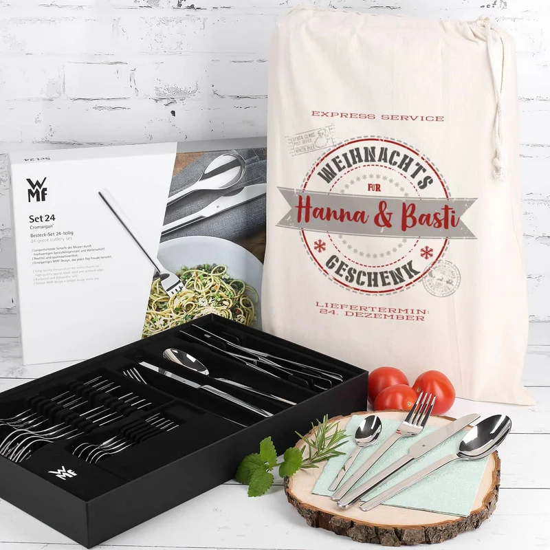 WMF Besteckset mit 24 Teilen und persönlichem Geschenksack zu Weihnachten