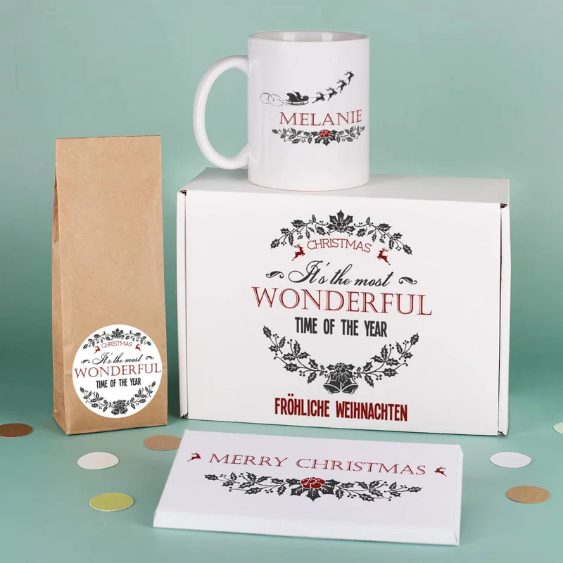 Tee Set - most wonderful time - mit Schokolade, Tee und Tasse