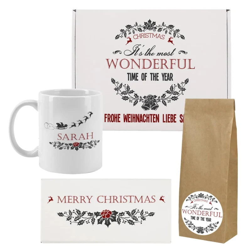Tee Set - most wonderful time - mit Schokolade, Tee und Tasse