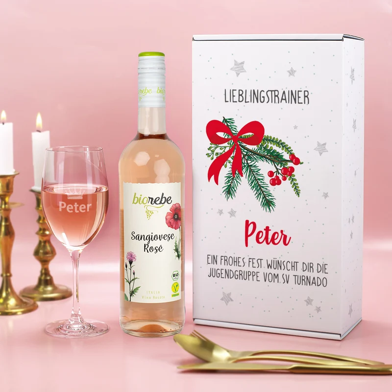 Biorebe Wein Geschenkset zu Weihnachten mit Weinglas in Geschenkbox | Weihnachtsgeschenk
