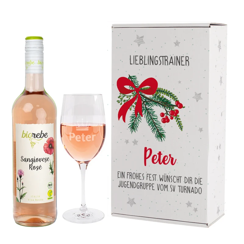 Biorebe Wein Geschenkset zu Weihnachten mit Weinglas in Geschenkbox | Weihnachtsgeschenk