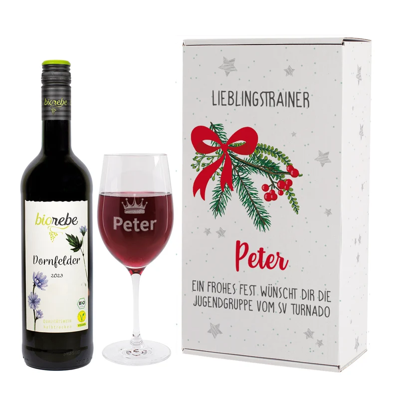 Biorebe Wein Geschenkset zu Weihnachten mit Weinglas in Geschenkbox | Weihnachtsgeschenk