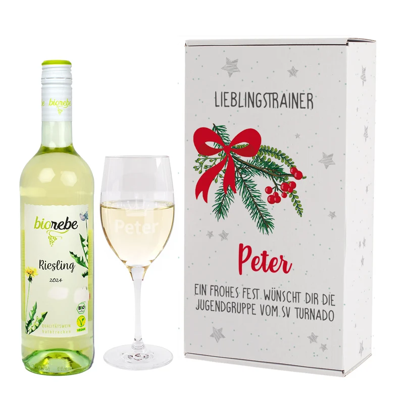 Biorebe Wein Geschenkset zu Weihnachten mit Weinglas in Geschenkbox | Weihnachtsgeschenk