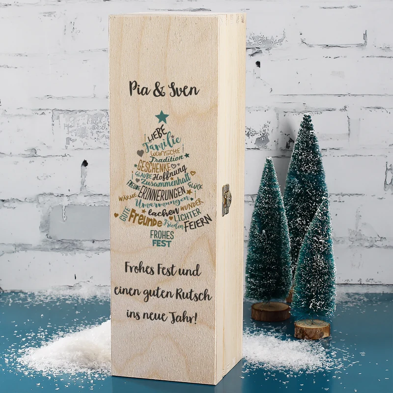Biorebe Wein zu Weihnachten in bedruckter Holzbox | Weißwein, Rotwein, Rosé