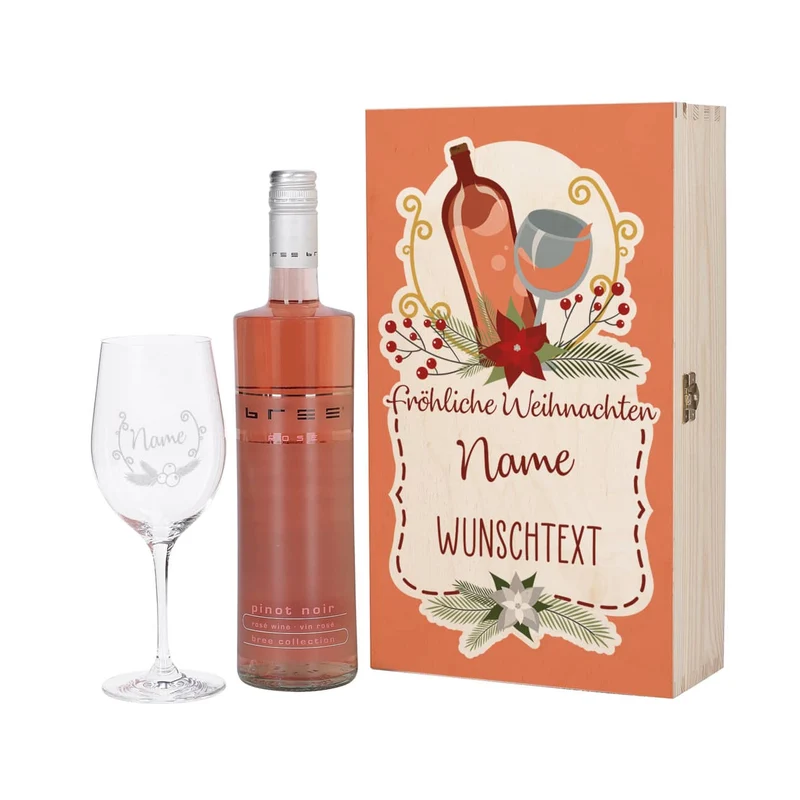 Persönliches Weihnachtsgeschenk für Weinliebhaber mit Weihnachtskranz, Name und Wunschtext