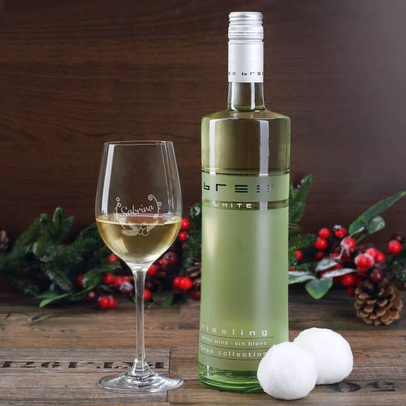Persönliches Weihnachtsgeschenk für Weinliebhaber mit Weihnachtskranz, Name und Wunschtext