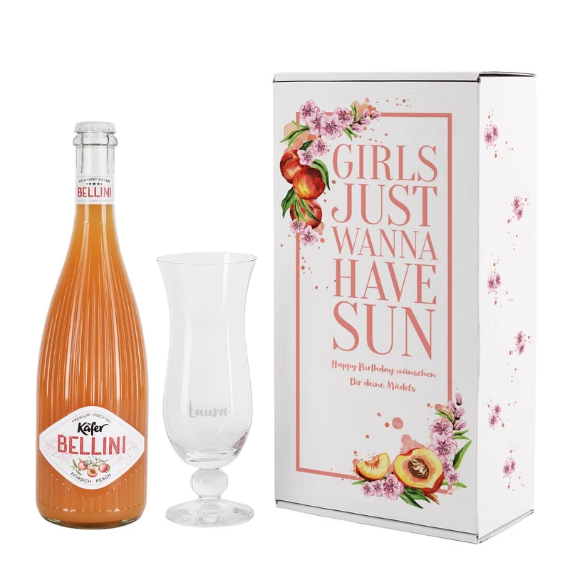 Sommerliches Pfirsichlikör-Set für Frauen mit Cocktailglas und Name