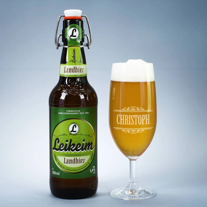 Männergeschenk zu Weihnachten - Bierglas mit Bierflasche in persönlicher Geschenktüte