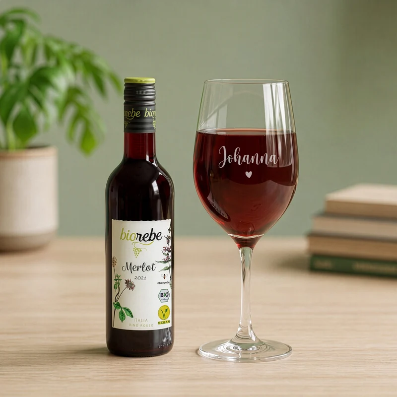 Weinset - Kleines Dankeschön - mit Weinglas, Wein und Verpackung