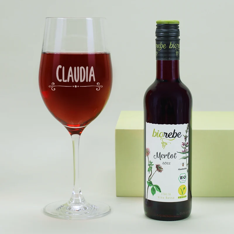 Wein Geschenkset zum Geburtstag mit Weinglas, Wein und Jutetüte