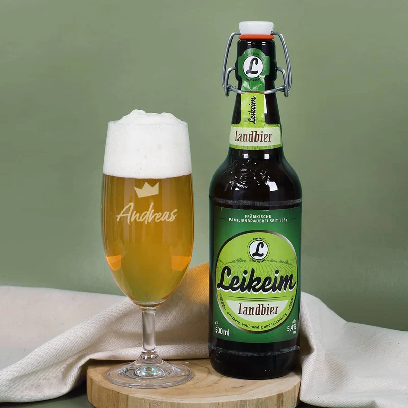 Bier - Geschenkset zum Vatertag in persönlicher Box mit graviertem Glas und Snack