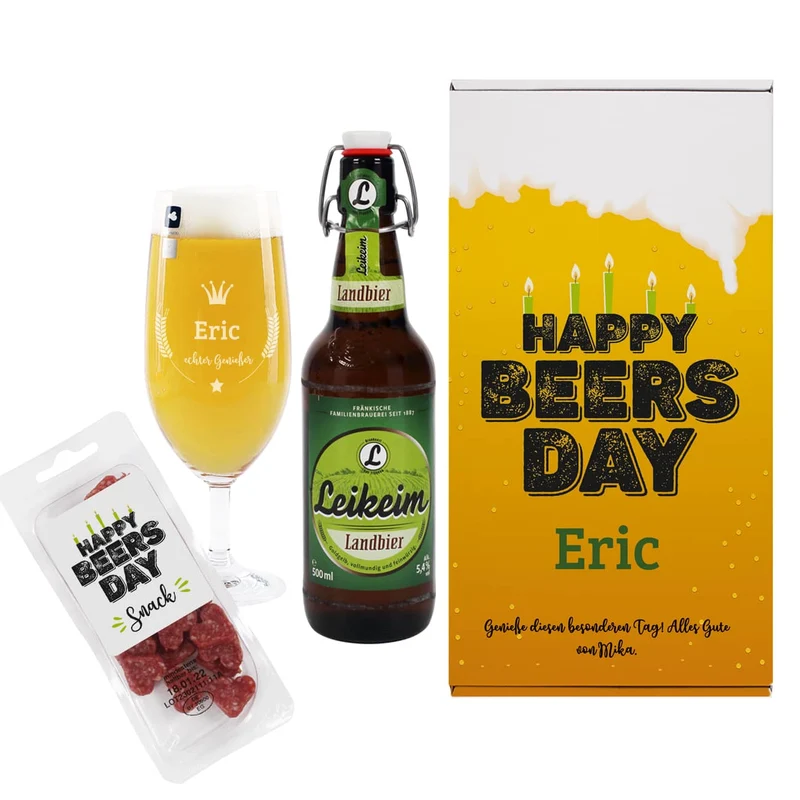 Happy Beersday - Geschenkset zum Geburtstag mit Bier, Glas und Snack