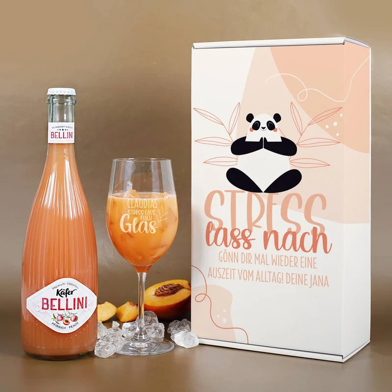 Stress lass nach! - Bellini Geschenkset mit Glas und Box