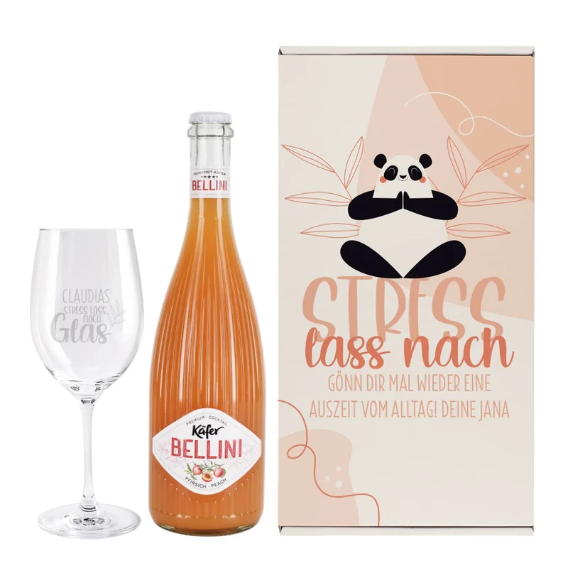 Stress lass nach! - Bellini Geschenkset mit Glas und Box