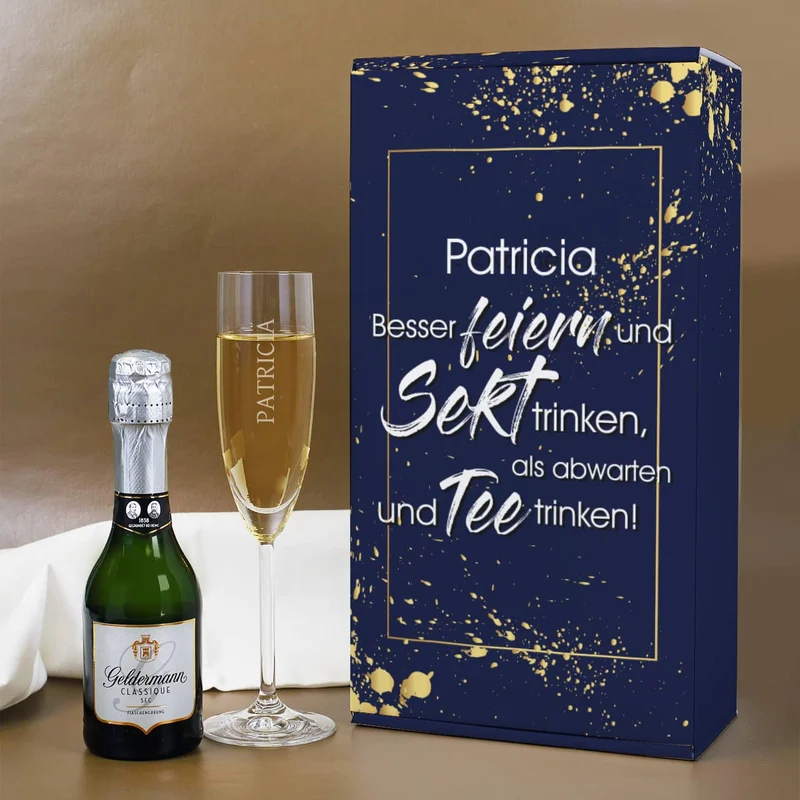 Geschenkset mit Sekt und Sektglas in einer bedruckten Verpackung | Geldermann Flaschengärung