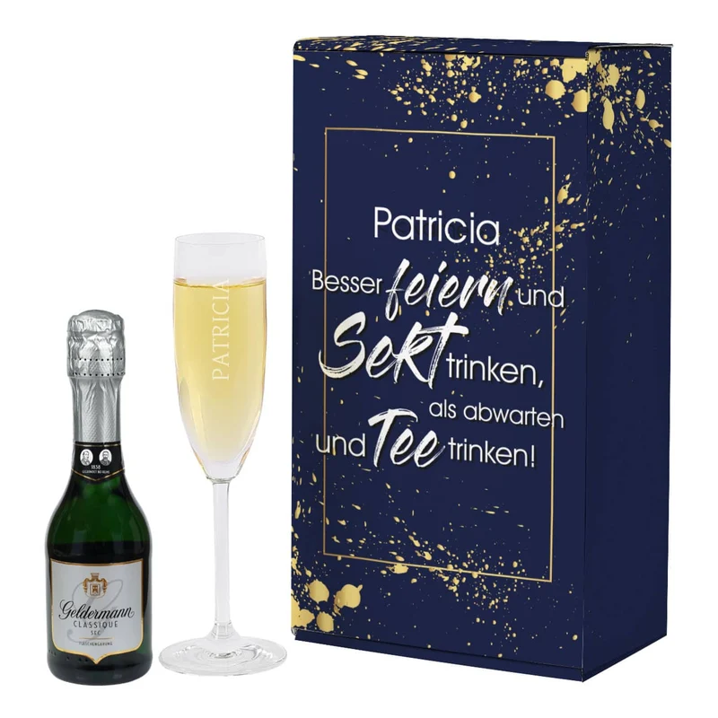 Geschenkset mit Sekt und Sektglas in einer bedruckten Verpackung | Geldermann Flaschengärung