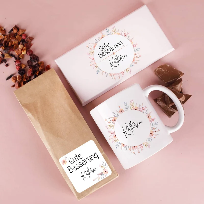 Tee Geschenkset - Gute Besserung - mit Tasse, Schokolade und Box