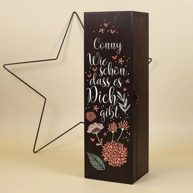 Biorebe Wein in personalisierter Holzbox | Geschenk Set - Wie schön, dass es Dich gibt.