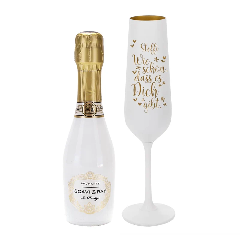 Sekt Geschenkset - graviertes Glas mit Scavi & Ray Piccolo