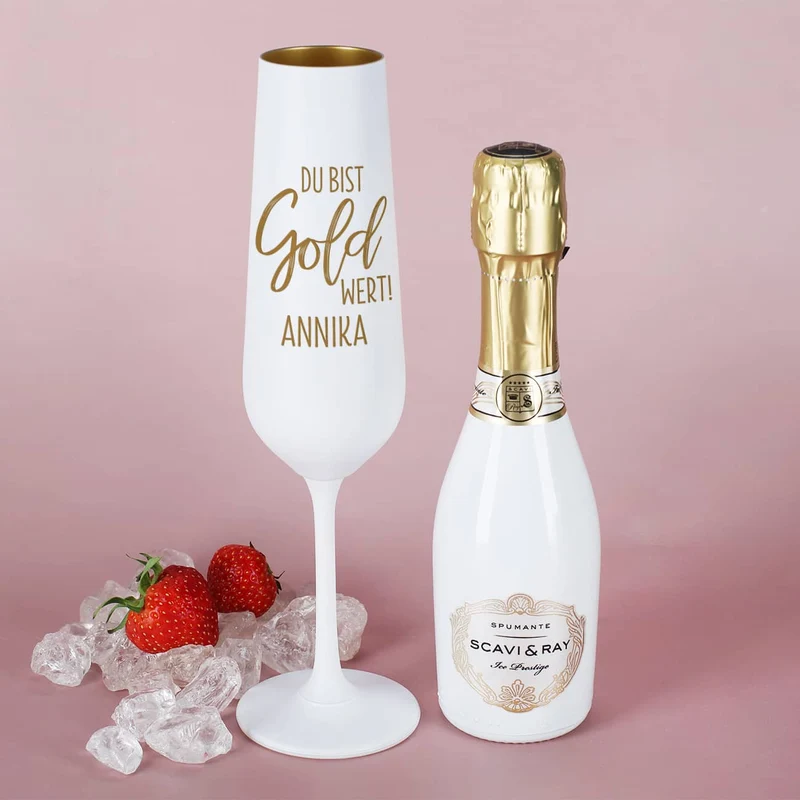 Sektglas - Gold wert - mit kleiner Scavi & Ray Sektflasche