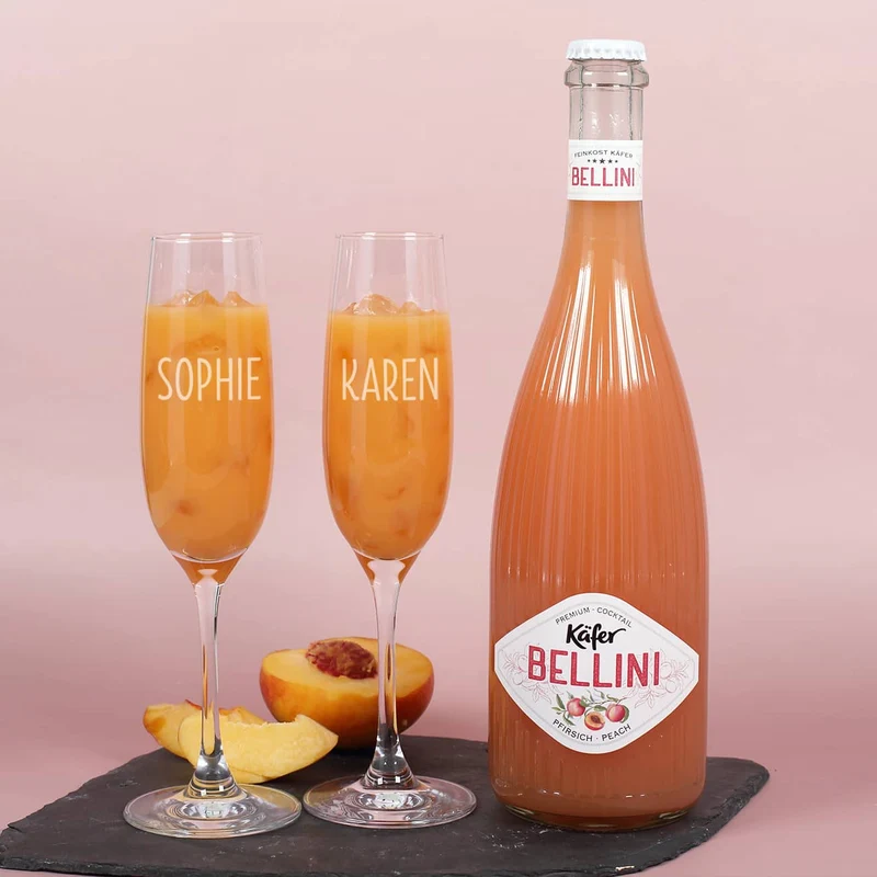 Mädelsabend-Set mit Bellini und 2 Sektgläsern