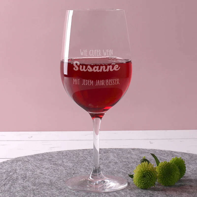 Wein-Set zum Geburtstag mit graviertem Glas in weißer Geschenkbox