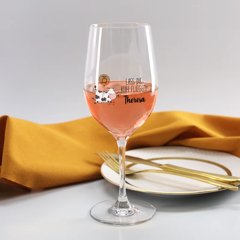 Lass die Kuh fliegen! Geschenkset zum Geburtstag mit Biorebe Wein, Glas und Box