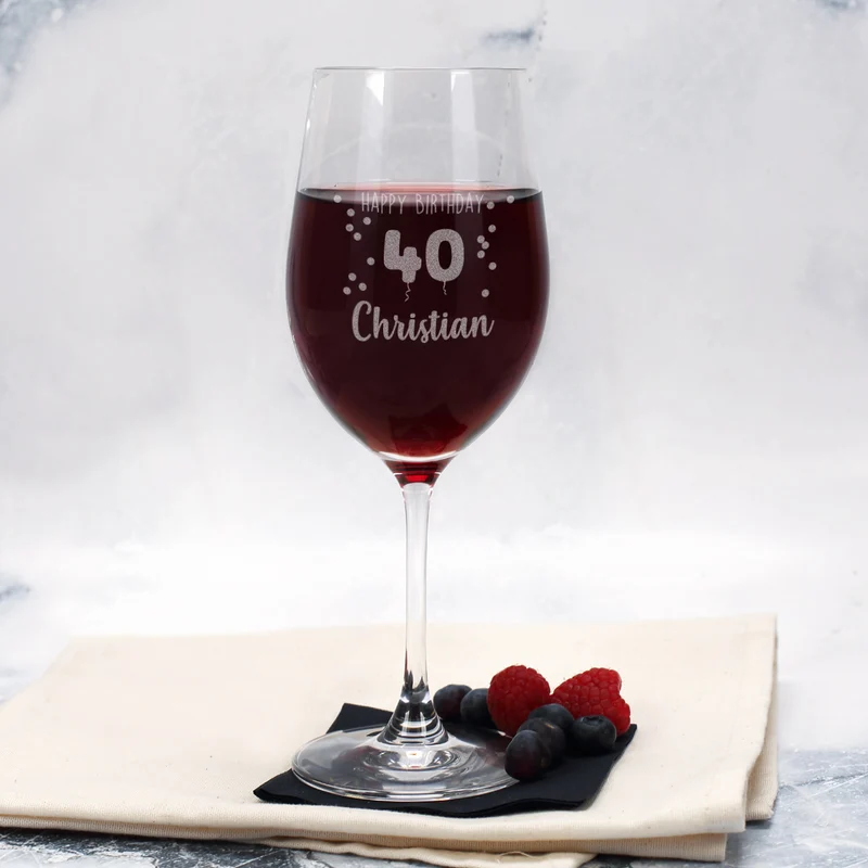 Happy Birthday 40 - Biorebe Wein und Weinglas in Geschenkbox | Geschenk zum Geburtstag