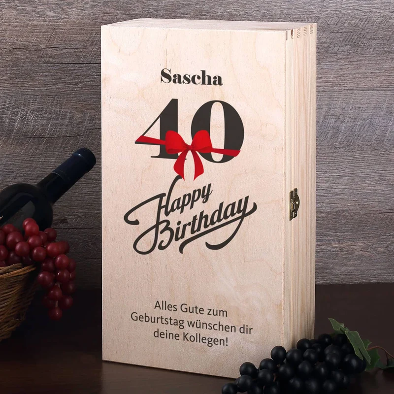 Happy Birthday - Weingeschenkset zum 40. Geburtstag mit graviertem Weinglas und Flasche