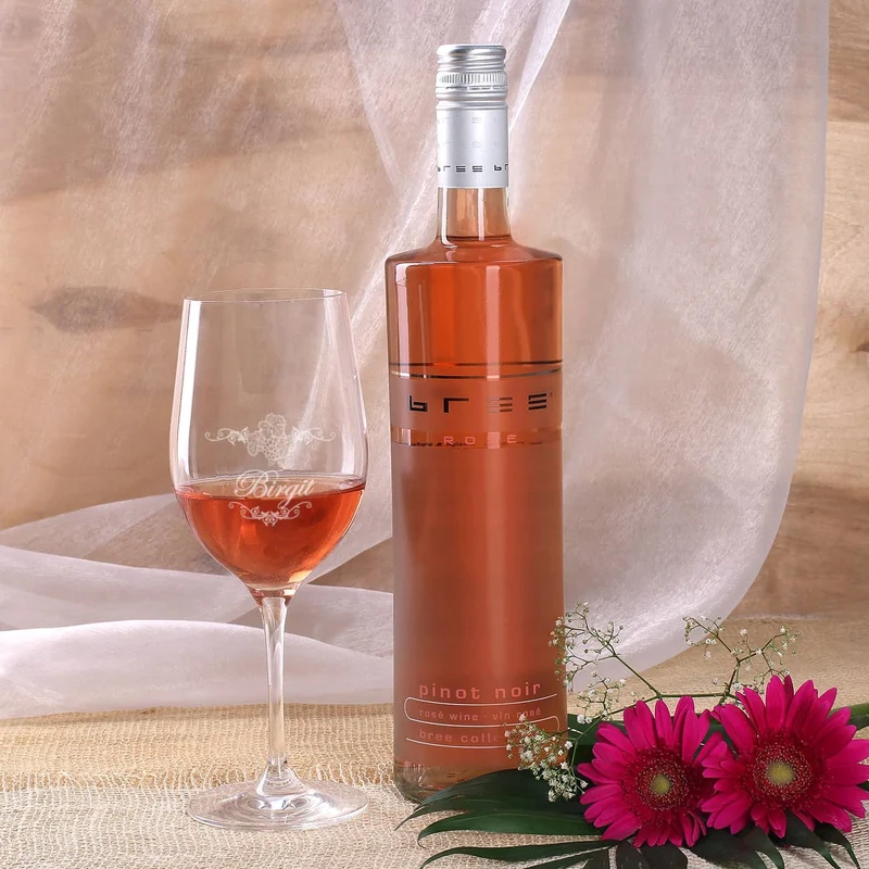 Geschenkset zum 60. Geburtstag mit graviertem Weinglas und Flasche in bedruckter Holzbox