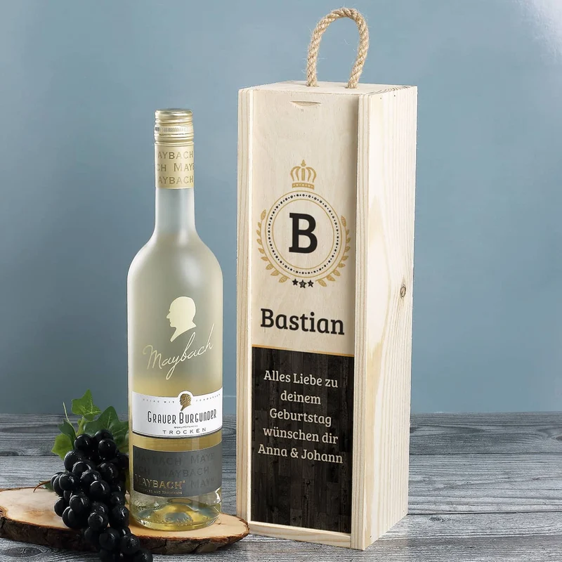 Persönliches Wein-Geschenkset mit bedruckter Holzbox
