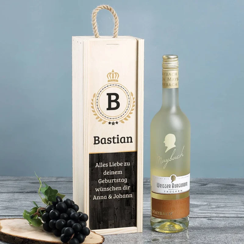 Persönliches Wein-Geschenkset mit bedruckter Holzbox