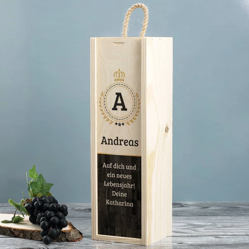 Persönliches Wein-Geschenkset mit bedruckter Holzbox