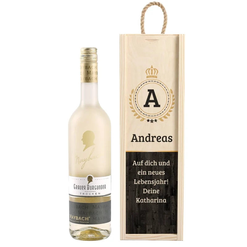 Persönliches Wein-Geschenkset mit bedruckter Holzbox