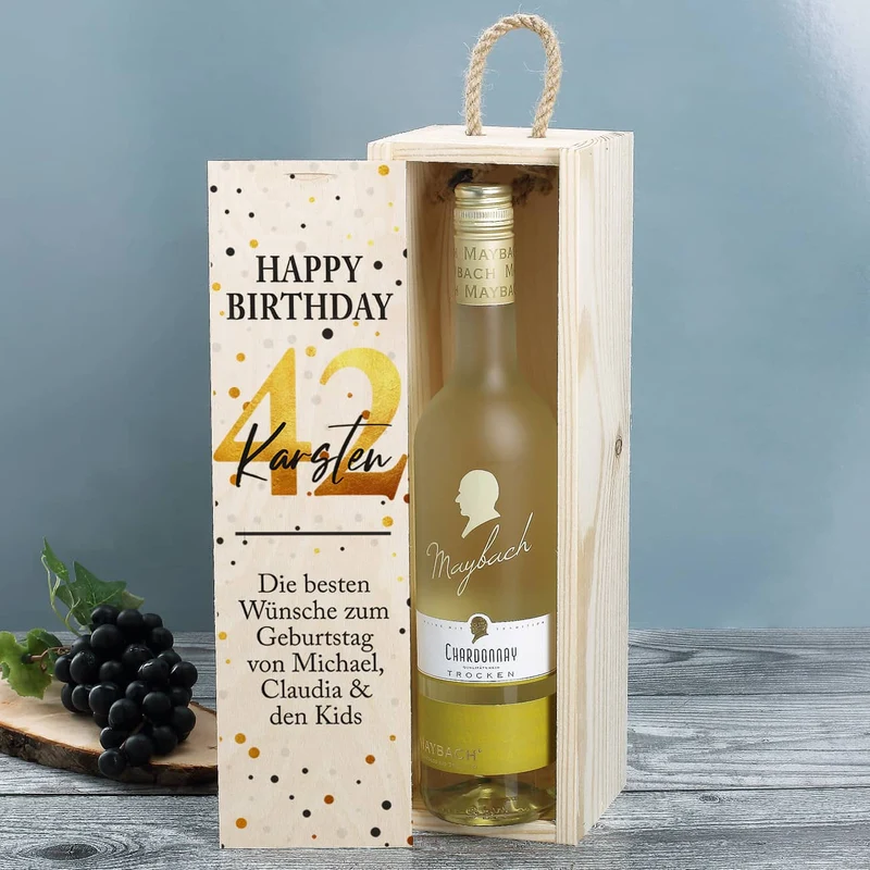 Bedruckte Weinbox mit Maybach Wein zum Geburtstag
