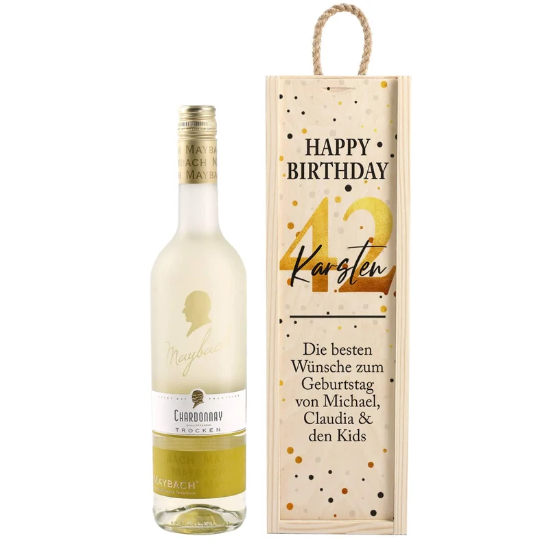 Bedruckte Weinbox mit Maybach Wein zum Geburtstag