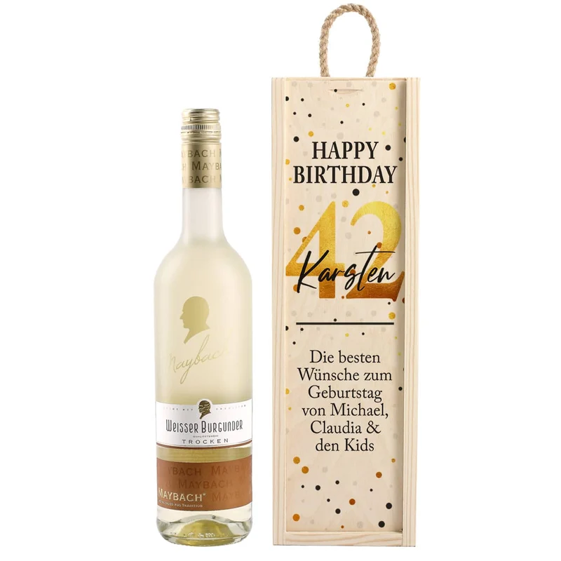 Bedruckte Weinbox mit Maybach Wein zum Geburtstag