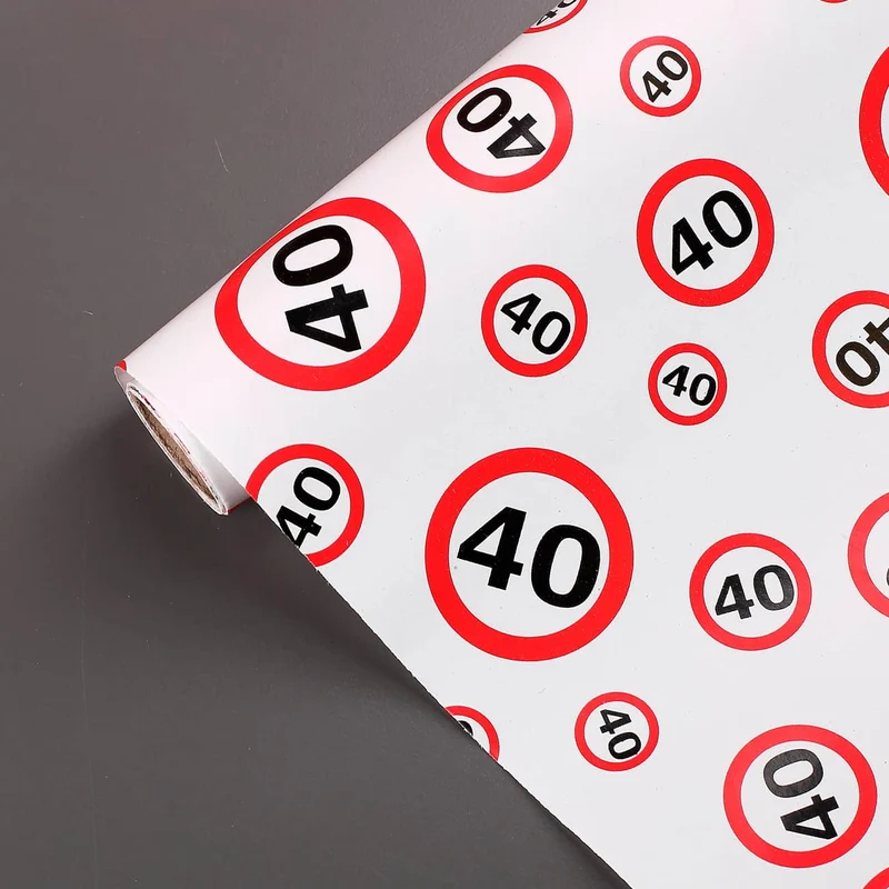Geschenkpapier zum 40. Geburtstag im Verkehrszeichen-Look