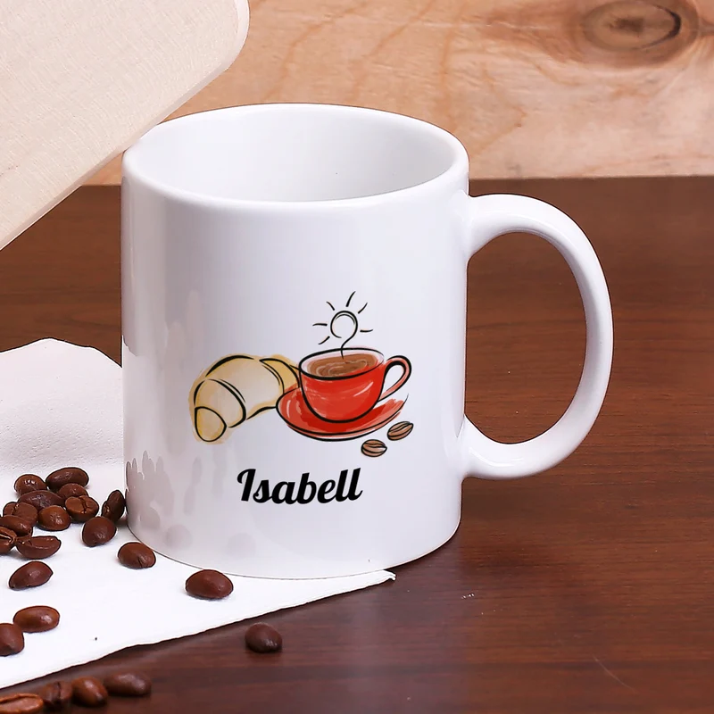 Frühstücksset mit Tasse und Brettchen um den Tag zu verschönern