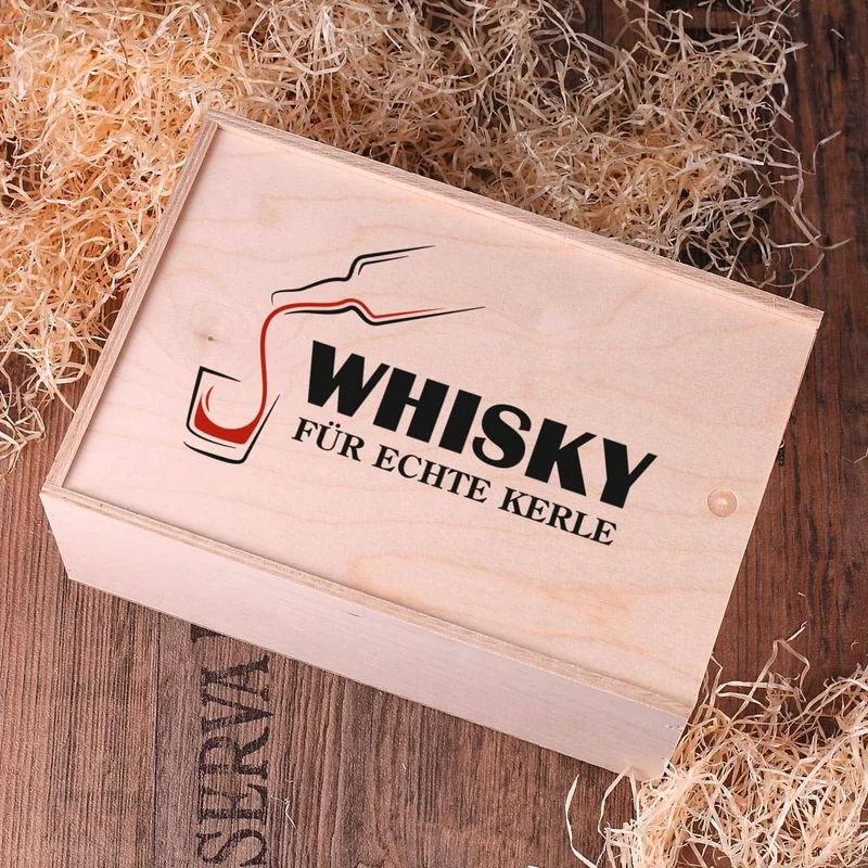 Auchentoshan Whisky für echte Kerle in bedruckter Holzkiste mit 2 Whiskygläser