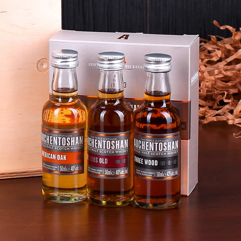 Auchentoshan Whisky für echte Kerle in bedruckter Holzkiste mit 2 Whiskygläser