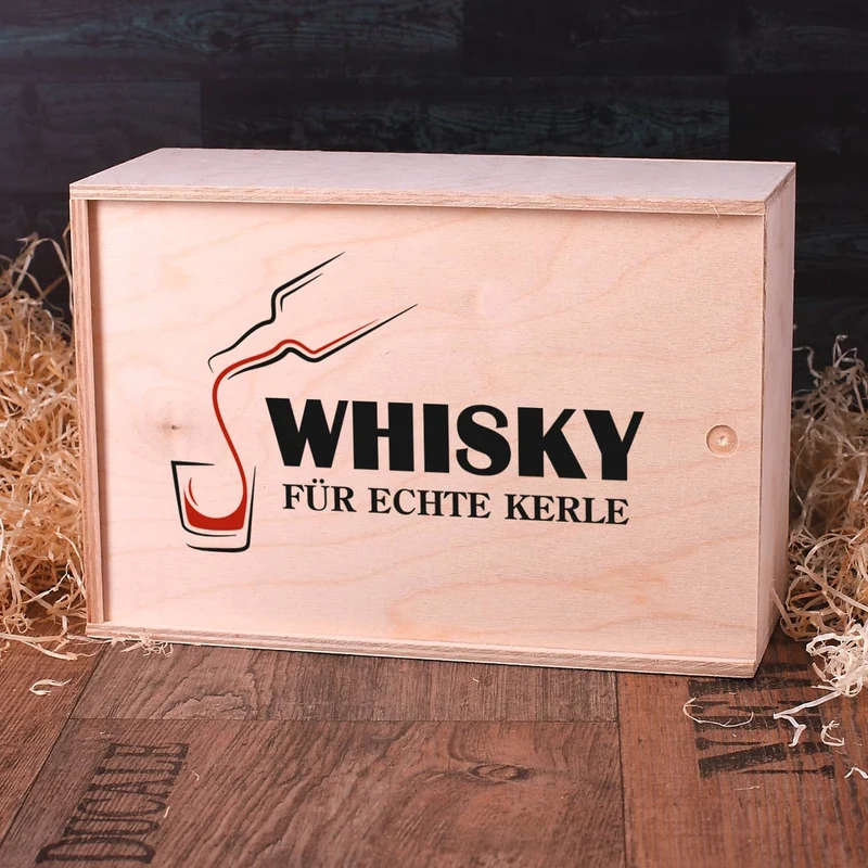 Auchentoshan Whisky für echte Kerle in bedruckter Holzkiste mit 2 Whiskygläser