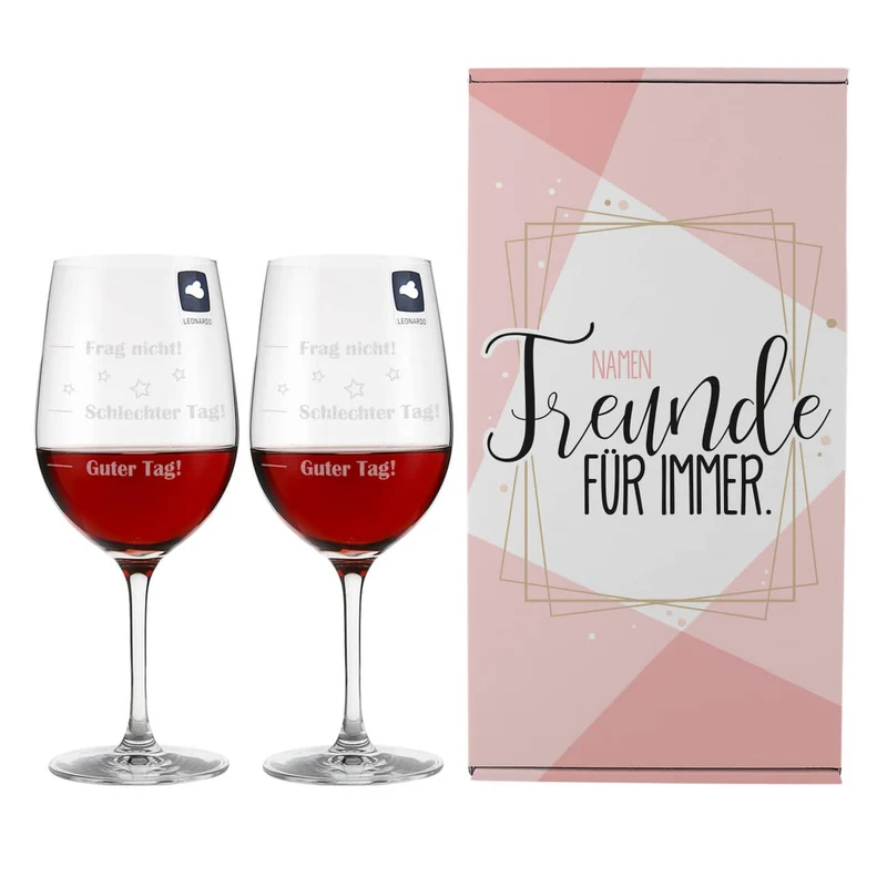 Geschenkset - Freunde für immer - mit zwei Gläsern in Verpackung