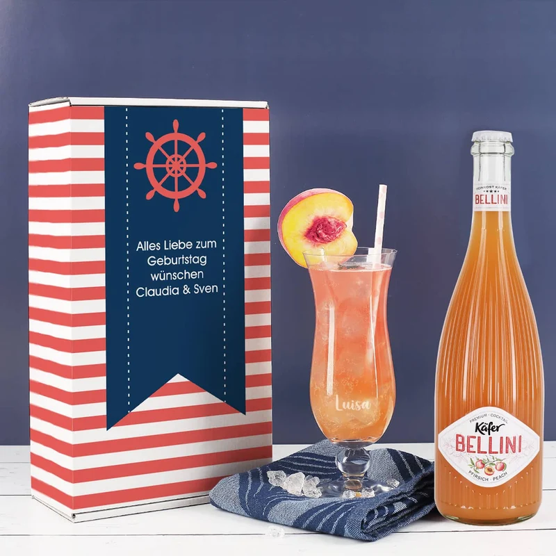 Maritimes Geschenkset mit Bellini und Cocktailglas