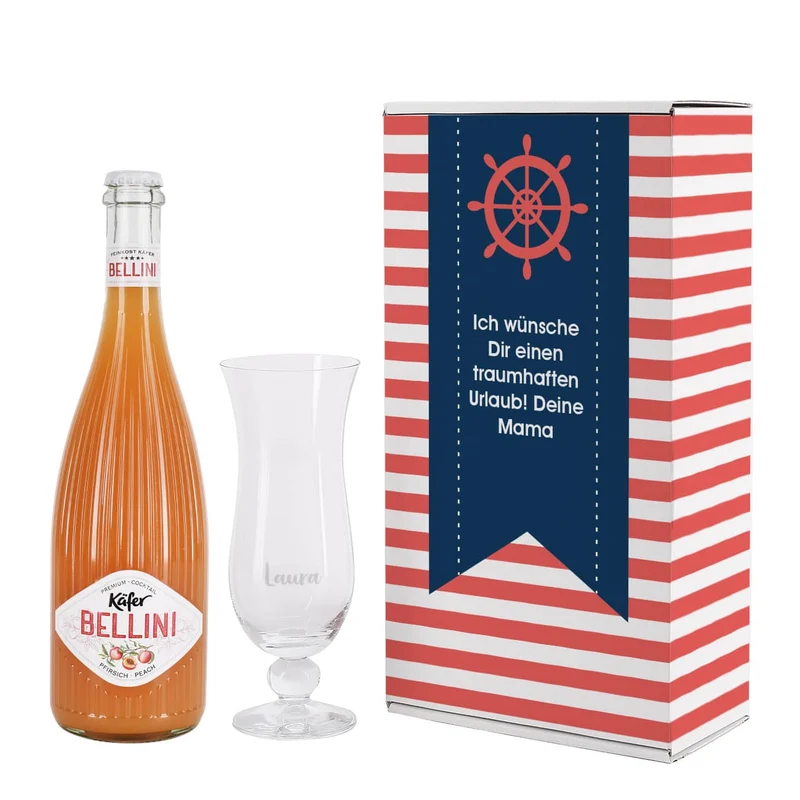 Maritimes Geschenkset mit Bellini und Cocktailglas