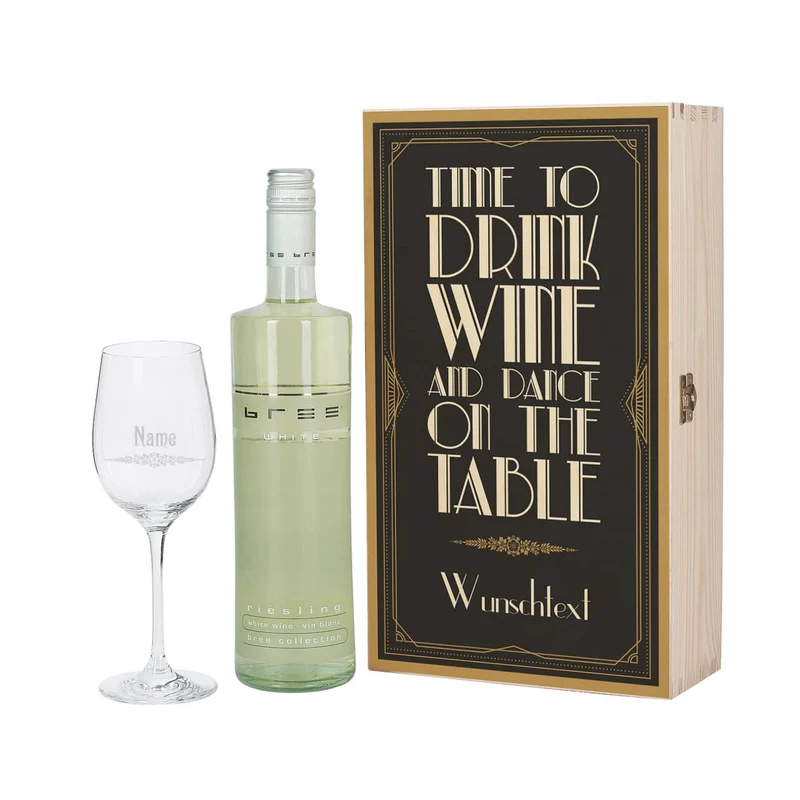 Weinset im Jugendstil mit Bree Weinflasche und graviertem Weinglas
