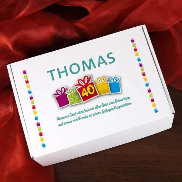 Gefüllte Geschenkbox zum 40. Geburtstag