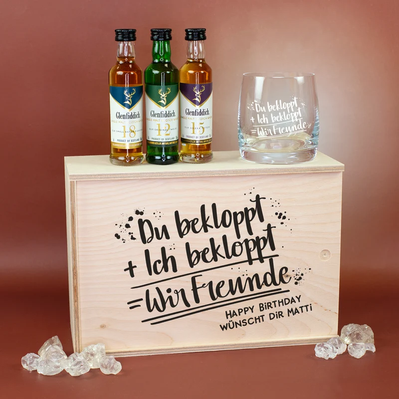 Whisky-Geschenkset für Freunde mit Humor - Whiskyglas mit Glenfiddich Whisky