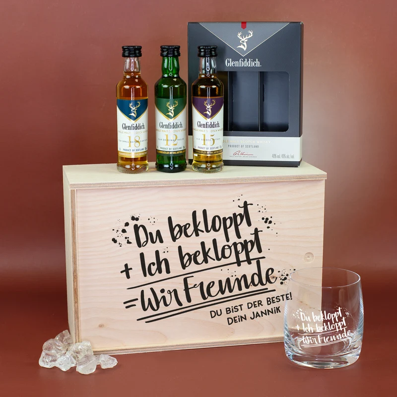 Whisky-Geschenkset für Freunde mit Humor - Whiskyglas mit Glenfiddich Whisky